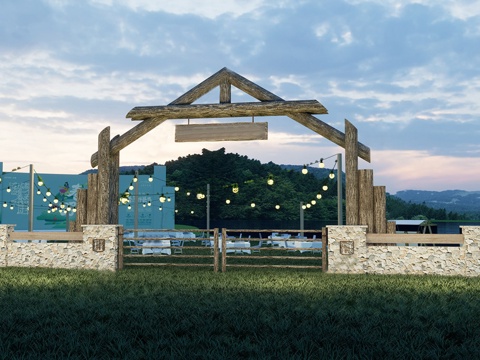 现代露营大门 营地大门 景观农场景区su模型