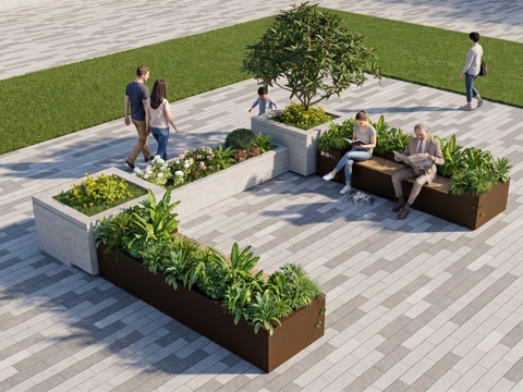 现代花池   植物景观   石材花池  金属花池su模型