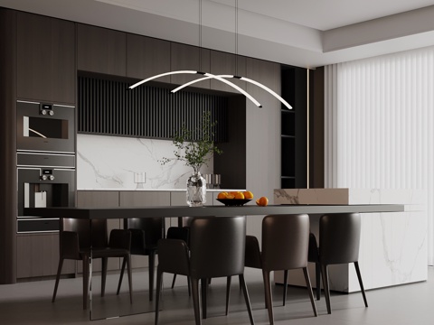 现代意式餐厅 餐桌椅 酒柜su模型