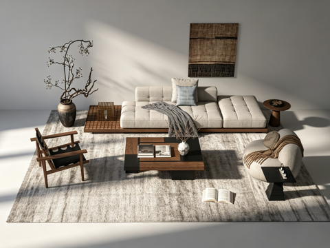 中古风客厅沙发组合su模型