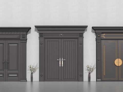 双开门  新中式大门su模型