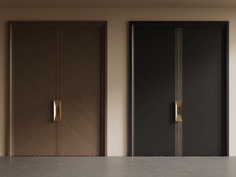 现代双开门 中古风双开门su模型