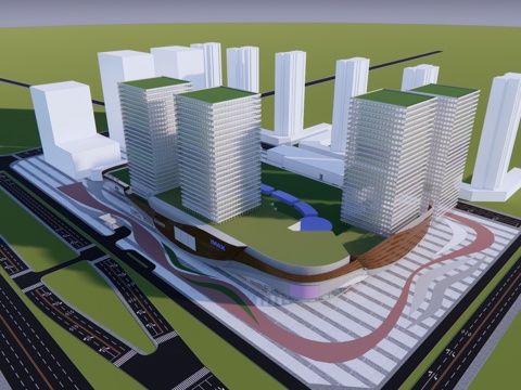 现代风格商业综合体su模型