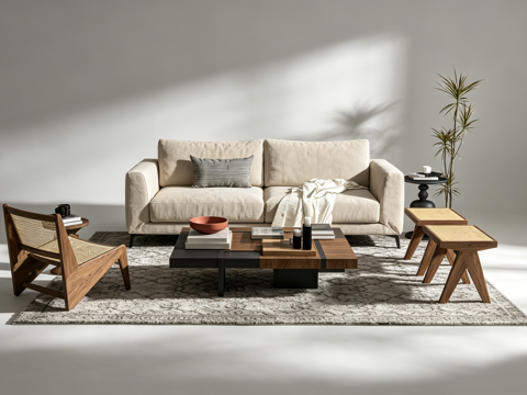 侘寂客厅沙发组合su模型