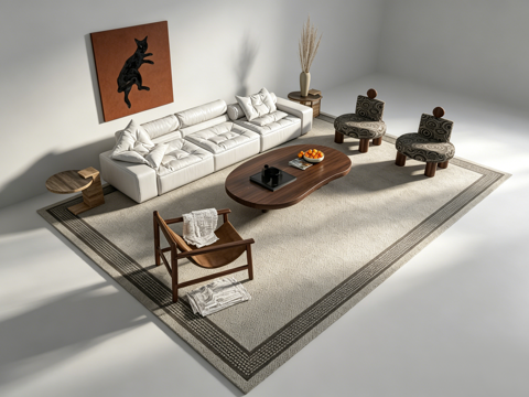 中古风客厅沙发组合su模型