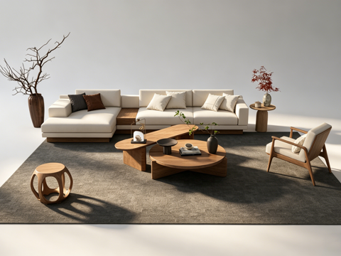 侘寂客厅沙发组合su模型