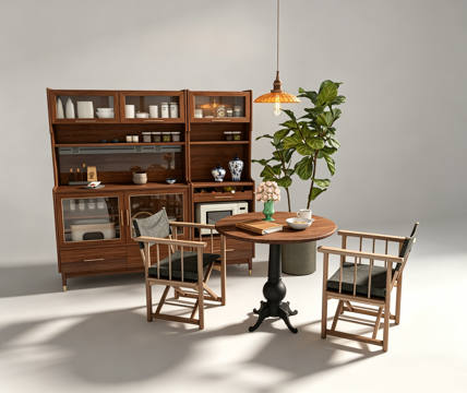 中古风装饰柜休闲桌椅su模型