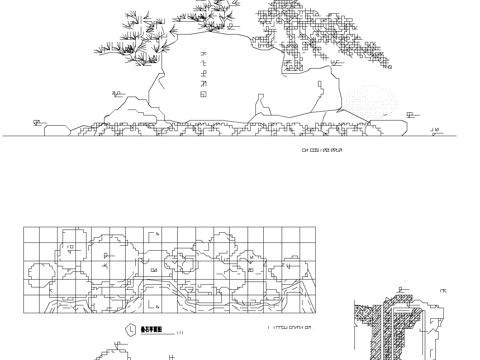 园林景观水池假山造景cad施工图