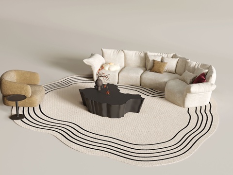 现代沙发茶几组合su模型