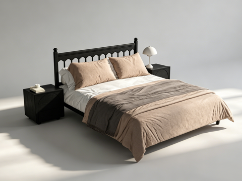 中古风双人床su模型