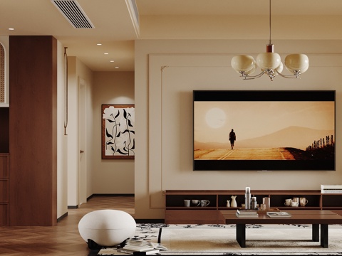 中古风客餐厅 电视柜 酒柜su模型