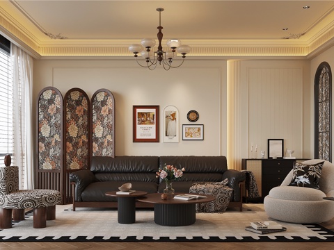 法式中古风客厅 沙发茶几组合su模型