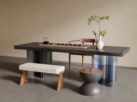 现代茶台 茶桌椅su模型