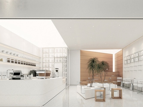 现代咖啡厅 奶茶店 咖啡吧台水吧台 咖啡桌椅组合su模型