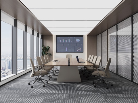  现代会议室 会议桌椅3d模型 