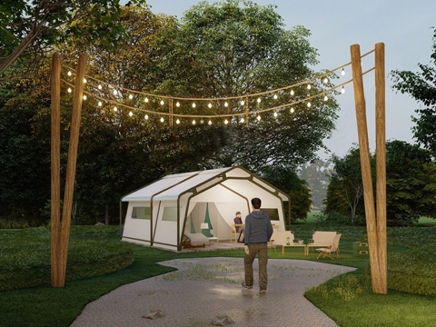 现代露营帐篷 露营地 网红营地 营地大门su模型