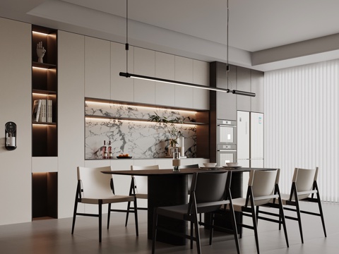 现代餐厅 酒柜 餐桌椅su模型