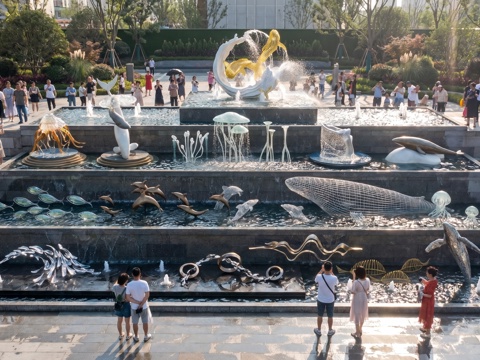 旱喷 雕塑   水景  水池 喷泉公园su模型