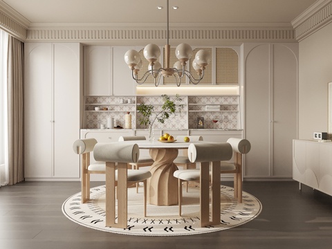 法式奶油风餐厅su模型