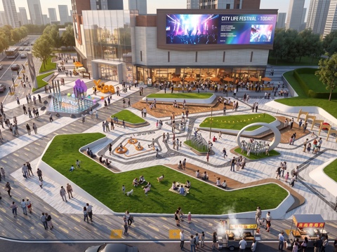 商业综合体  步行街  旱喷  雕塑su模型