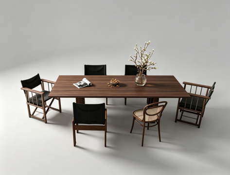 中古风餐桌休闲桌椅su模型