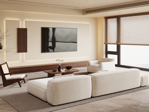 中古风客厅 沙发茶几组合 电视背景墙su模型