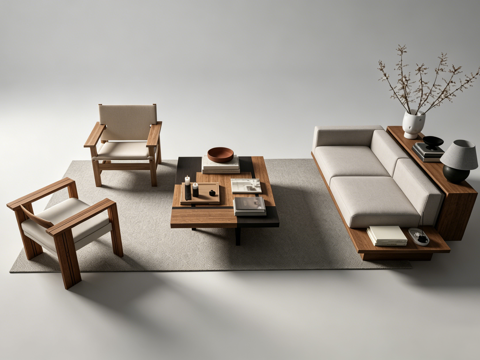 中古风沙发组合su模型