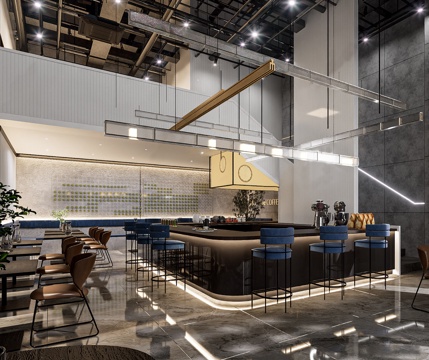 现代咖啡厅 奶茶店 咖啡吧台水吧台 咖啡桌椅组合su模型