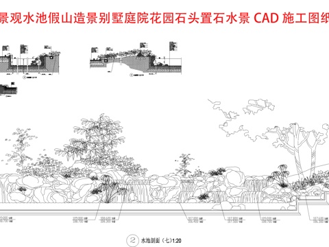 园林景观水池假山造景cad施工图