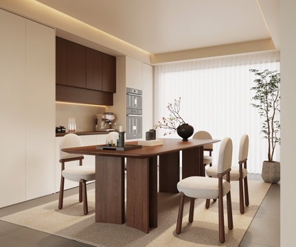 中古餐厅 餐桌椅 餐边柜su模型