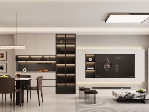  现代客餐厅 意式客餐厅 黑白灰客餐厅 意式沙发 意式餐桌3d模型 