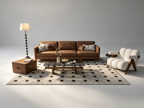 中古风客厅沙发组合su模型