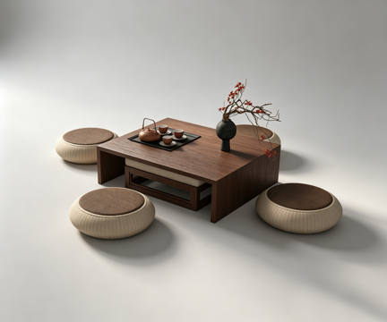 原木风茶桌su模型