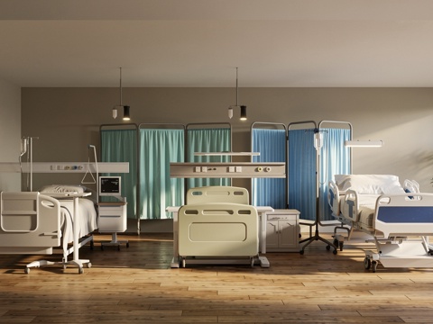 医院病房   病床  屏风  医疗器械su模型