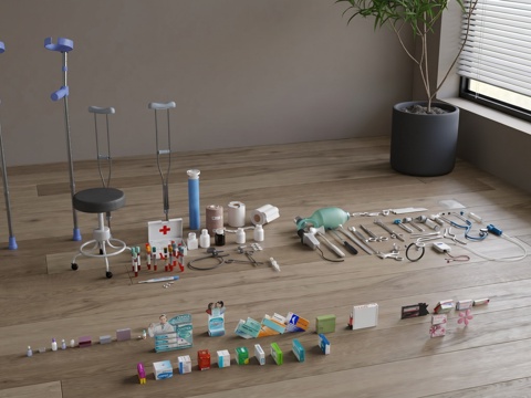 药品  拐杖  椅子  听诊器  医疗器械su模型