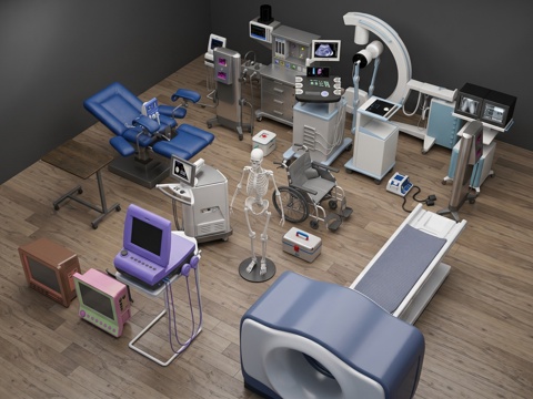 医疗器械  轮椅  病床  点滴架子su模型