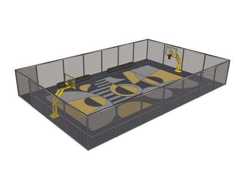 封闭式铁丝网篮球场su模型