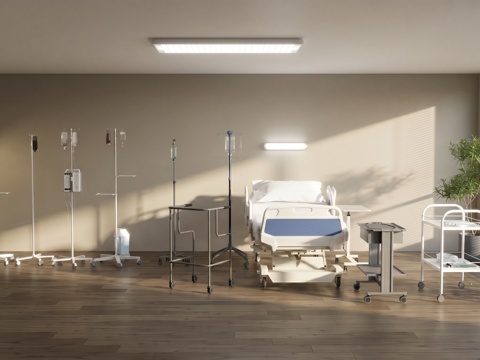 医疗器械  轮椅  病床  点滴架子su模型