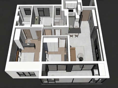 现代简约家装鸟瞰 现代 简约 经典 室内su模型