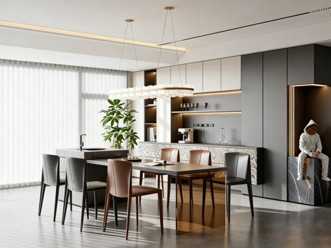 意式 家装 室内简约 轻奢风 格餐厅 客厅 卧室设计su模型