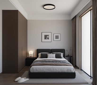 现代黑白灰卧室su模型