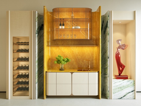 轻奢酒柜 餐边柜 现代轻奢酒柜 酒架 餐边柜 备餐柜 酒水su模型