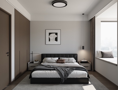 现代黑白灰卧室su模型