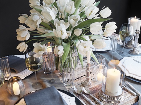 餐桌布置 23. 白色郁金香餐桌布置3d模型