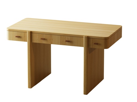 现代书桌 现代中古书桌 原木色书桌 现代中古原木色书桌su模型