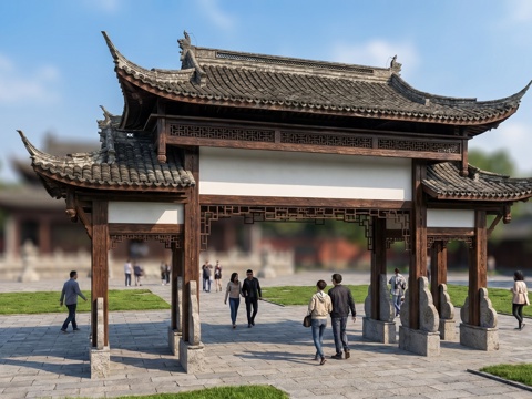 中式牌坊  门楼su模型