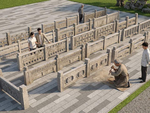 最全中式石栏杆su模型