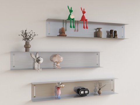 现代置物架 轻奢置物架 不锈钢书架 壁挂层板架 不锈钢层板书su模型