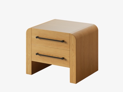 现代中古床头柜 现代床头柜 原木色床头柜3d模型