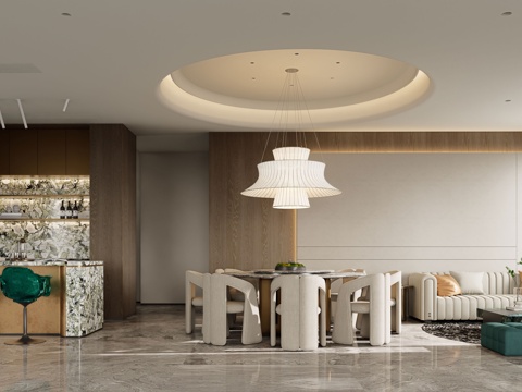 意式轻奢客餐厅，水吧台，餐桌椅，意式轻奢餐厅，沙发组合su模型